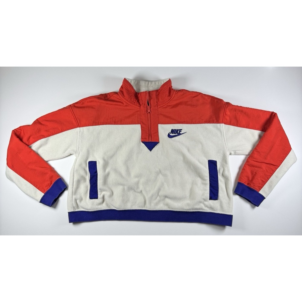 Nike Women's  Sz Medium  Athletic  Orange Crop Jacket Sweatshirt Sweater 1/4 Zip